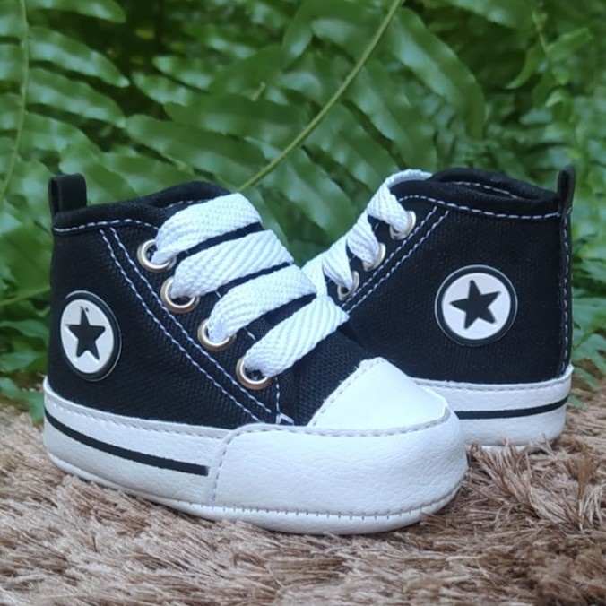 Tenis sapatinho cano alto de bebe preto Star para recem nascido direto da febrica - Botinha de bebe
