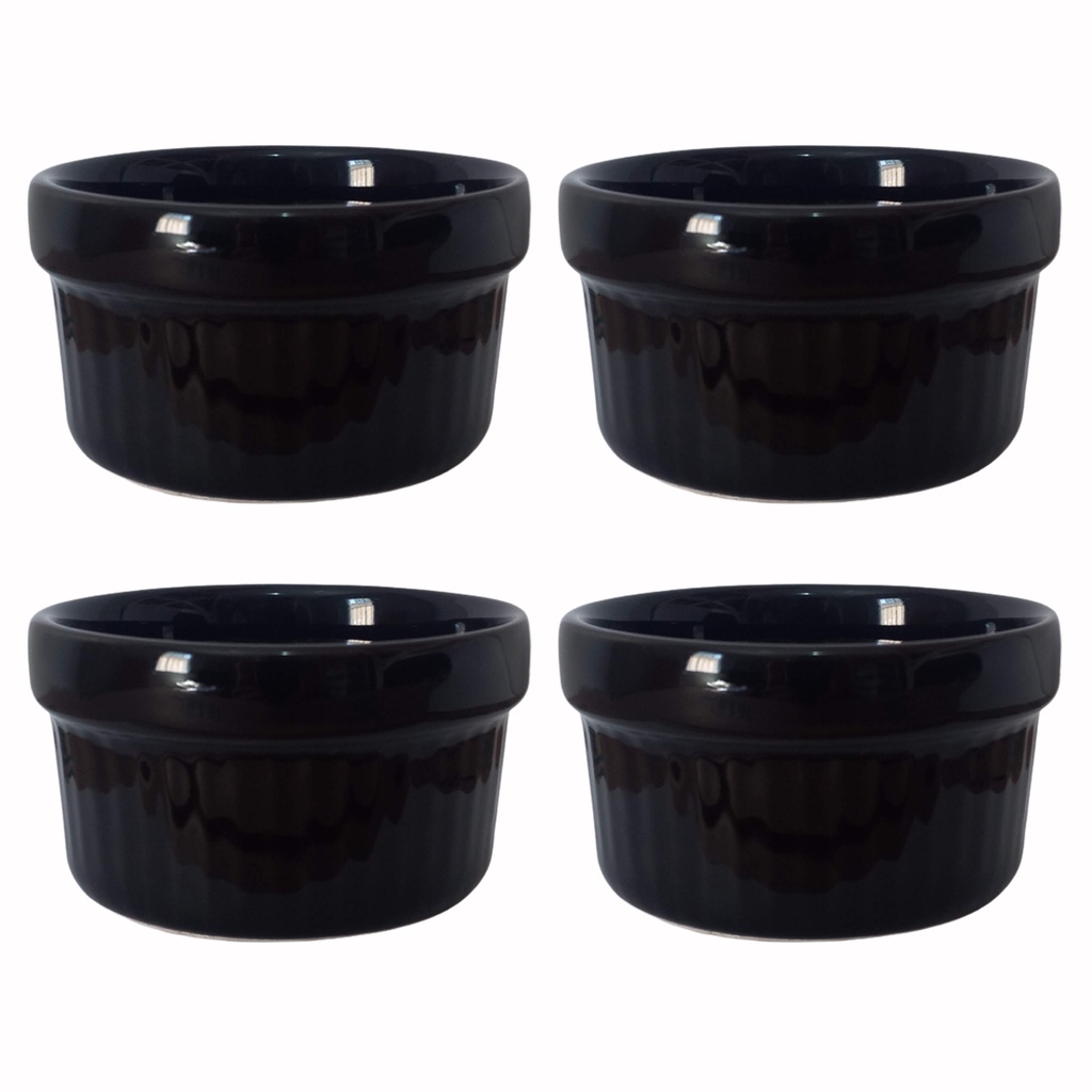 KIT 4 RAMEQUIM CERÂMICA CANELADO PRETO TIGELA RAMEKIM 270ML