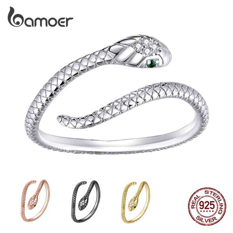 Bamoer prata esterlina 925 tamanho cobra anéis de dedo ajustável abertos para mulheres declaração joias de casamento SCR666 em Oferta na Shopee