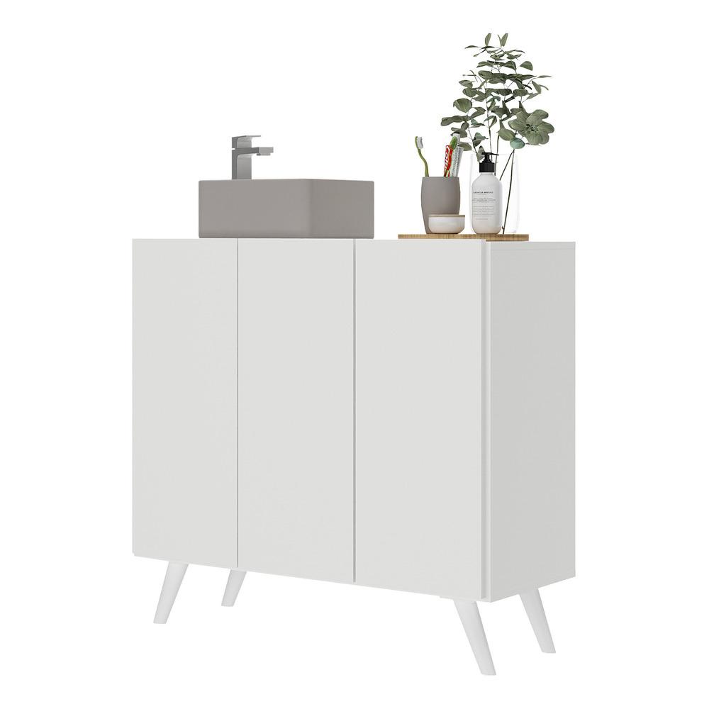 Gabinete Banheiro 3 Portas Retrô 90cm Multimóveis MP5030 Branco em Oferta na Shopee