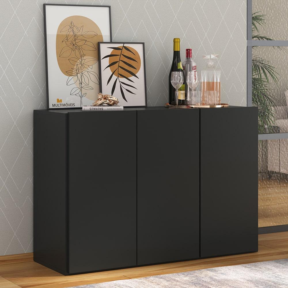 Aparador Buffet 3 Portas Veneza Multimóveis MP1007 Preto - Home & Living