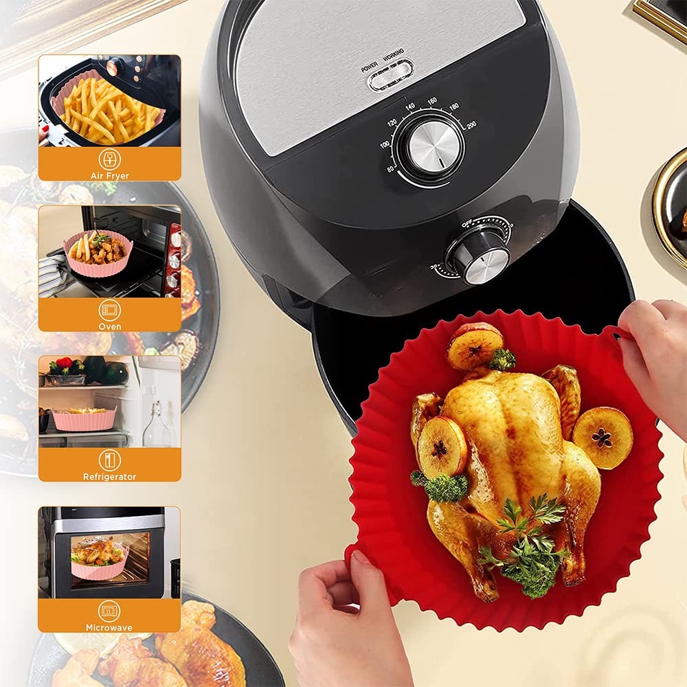 Cestinha Para AirFryer Forma Tapete Pote De Silicone Forro Anti Aderente Reutilizável Protetor Fritadeira Lavável Utensilio de Cozinha Bandeja