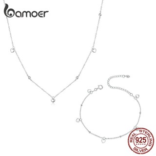 Bamoer Conjunto De Joias De Prata Esterlina 925 Colar E Pulseira Padrão Simples De Coração Para Meninas Presentes