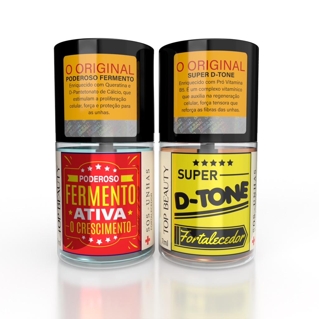 Kit Original Base D-Tone Fortalecedor + Base Poderoso Fermento Profissional S.O.S Unhas Top Beauty