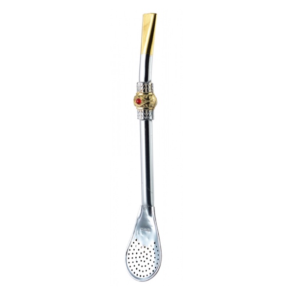 Bomba para Tereré e Chimarrão de Ferro Dourada com Prata com Anel - 17cm em Oferta na Shopee