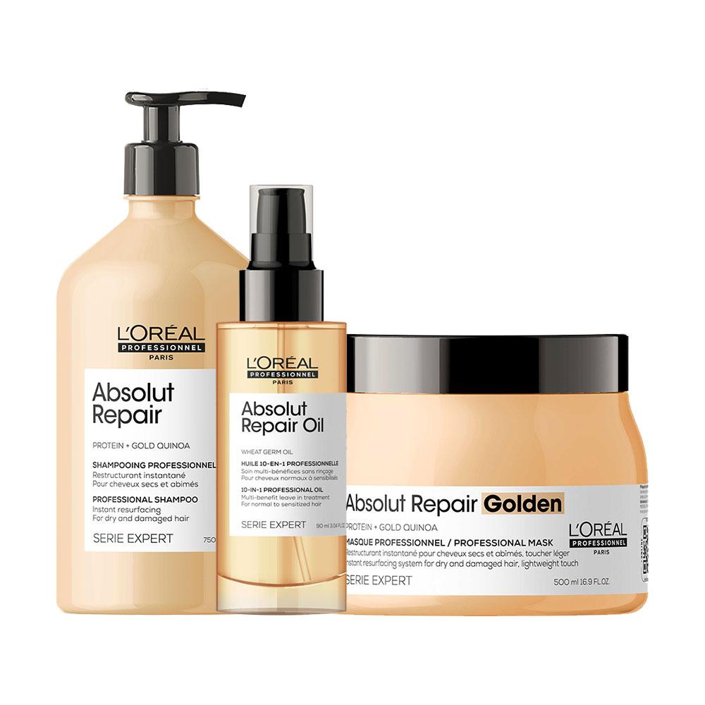 Kit L'Oréal Professionnel Serie Expert Absolut Repair Gold Quinoa - Shampoo e Máscara e Óleo - Beauty