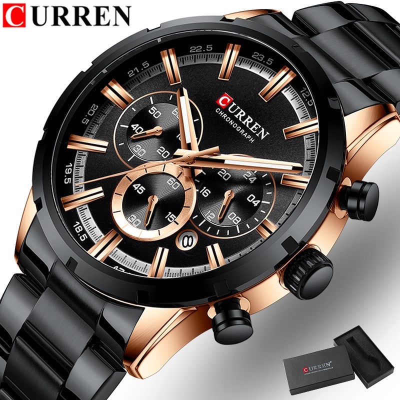 CURREN Curren 8355M Homens Relógio De Quartzo Banda De Aço Inoxidável Moda Multifunções 3ATM Display Luminoso 8355S - Watches