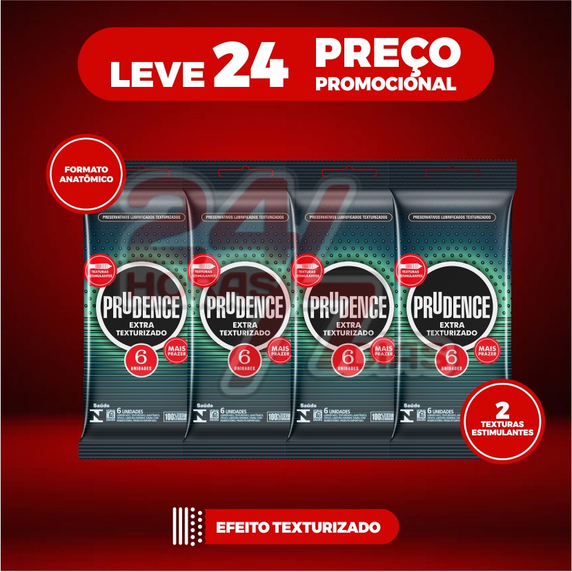 Kit 24 Preservativos Camisinha Prudence Extra Texturizado com 6 unidades cada embalagem