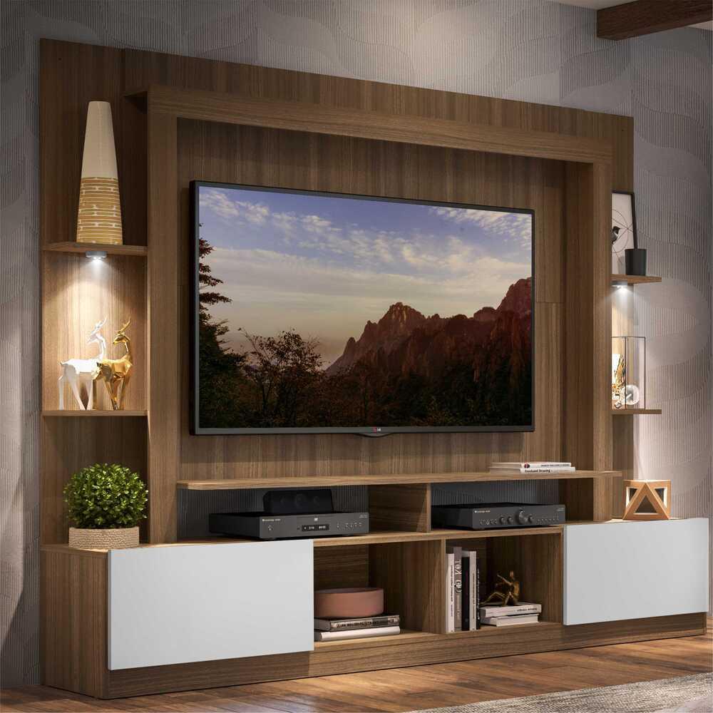 Rack Estante TV 65" com Leds Berlim Multimóveis Madeirado/Branco - Home & Living