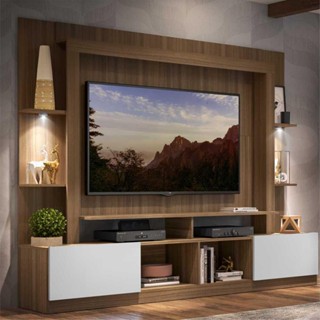 Rack Estante TV 65" com Leds Berlim Multimóveis Madeirado/Branco