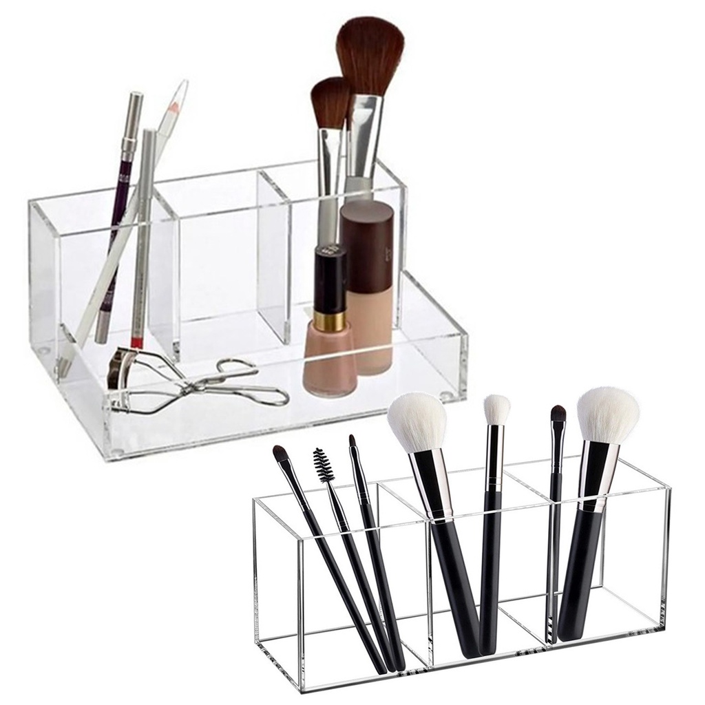 Kit 2 Organizadores Porta Maquiagem Pincel Lápis Rímel Batom Blush Base Acrílico Transparente