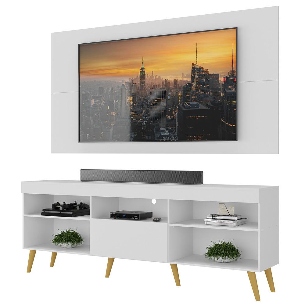 Rack com Painel TV 50" 55" 60" 65" Retrô Flórida Up Multimóveis MP1042 Branco/Natural
