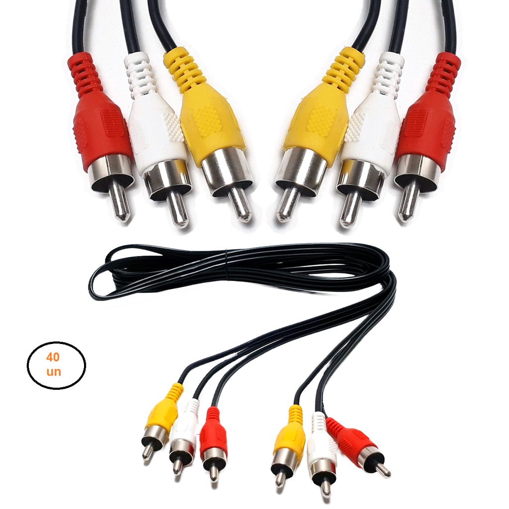 Kit 40 Cabo Rca Audio E Video Tv Av Video Game Som 3 Pontas Receptor Tubo Led Lcd Dvd 1,8 Metros