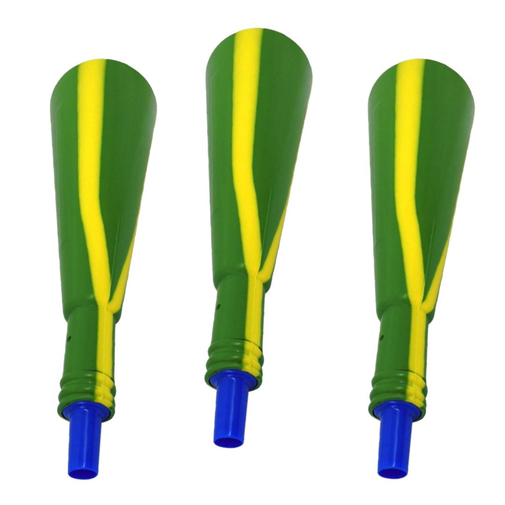 Kit c/ 3 Trombones Vuvuzela Torcedor Copa Mundo Verde Amarelo