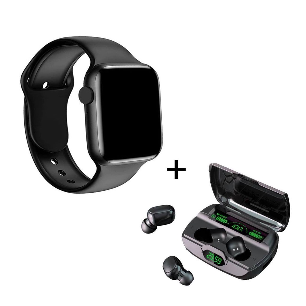 Kit Relógio Inteligente Smartwatch + Fone de Ouvido Bluetooth Case Powerbank