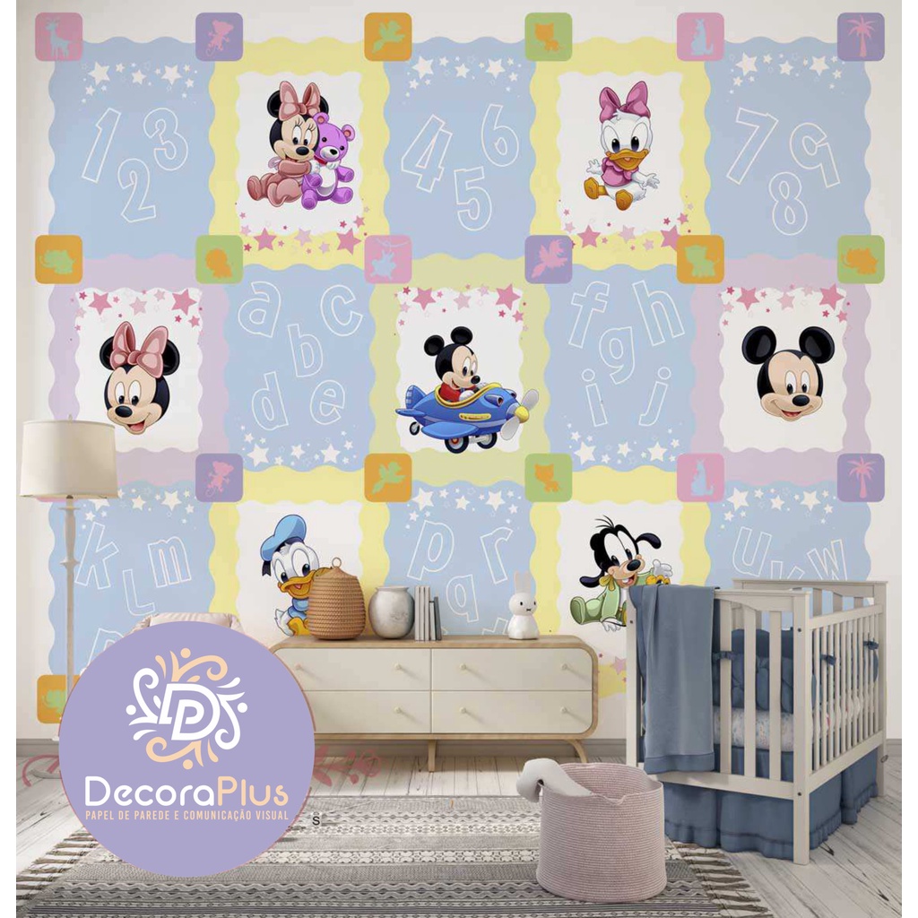 Papel de Parede Foto Mural Adesivo Autocolante Nome Personalizado Disney Minnie Mickey Mouse.
