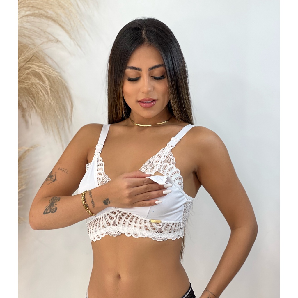 Sutiã Renda Glamour Amamentação Elástico Amamentar Gestante Click Abertura em Oferta na Shopee
