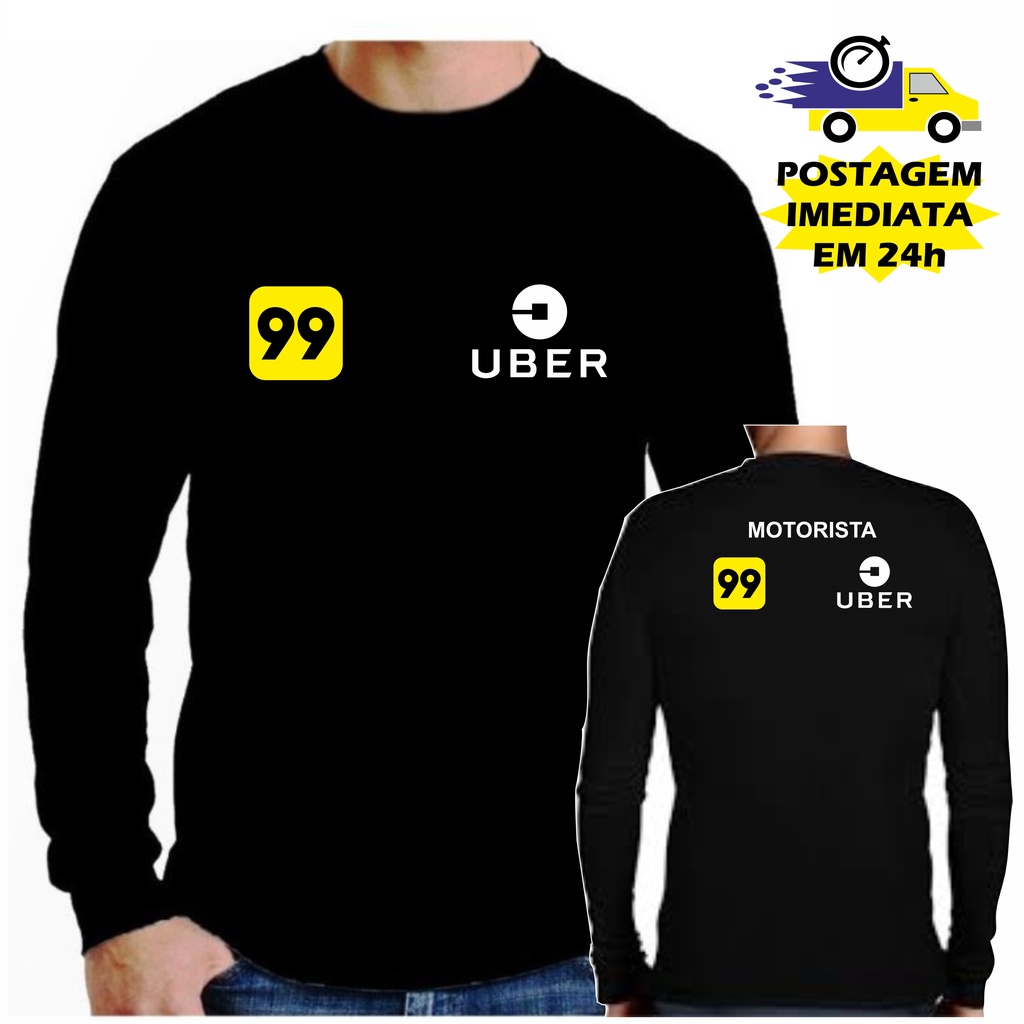 Camiseta Preta Manga Longa Motorista Uber x 99