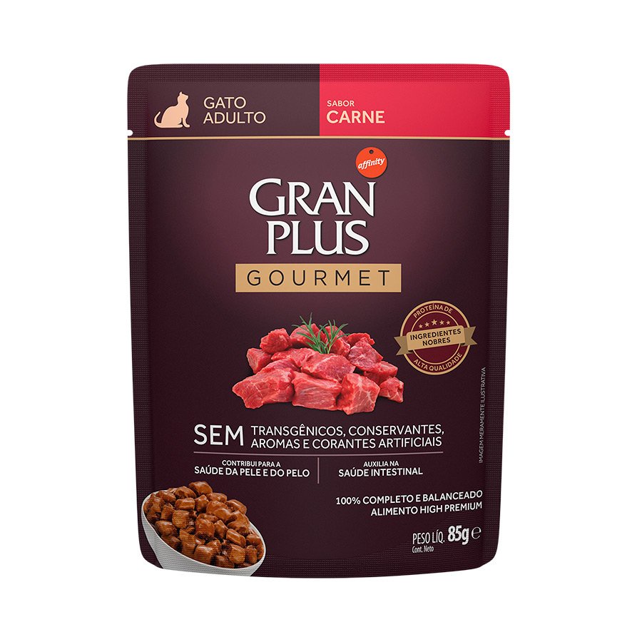 Ração Úmida Sachê GranPlus Gourmet Gatos Adultos Carne 85g em Oferta na Shopee