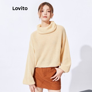 (Muito Calor)Lovito Suéter Casual Lisa Gola Alta Manga Longa Estilo Coreano L32FW040 (Off White)
