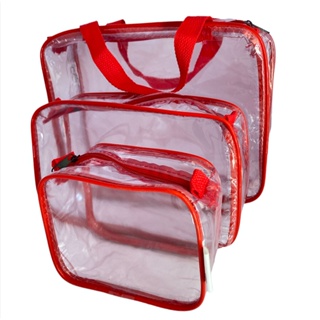 Kit com 3 necessaires com 3 TAMANHOS DIFERENTES Transparente  VERMELHA em Oferta na Shopee