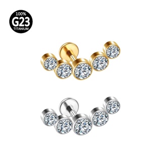 Piercing Labret Titânio Rosca Interna 5 Pedras Zircônia Cluster | Helix, Tragus, Conch, Nariz, Boca-Medusa e Outros em Oferta na Shopee