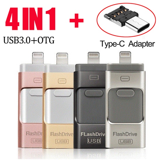 Unidade Flash Usb Para iPhone & amp ; iPad Armazenamento Externo Telefone android 128GB Lightning Andróide 4 Em 1 Pendrive Gift Stick