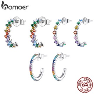 Brincos Bamoer 925 Prata Colorida Padrão De Zircônia Clipes De Orelha Moda Jóias Para Meninas