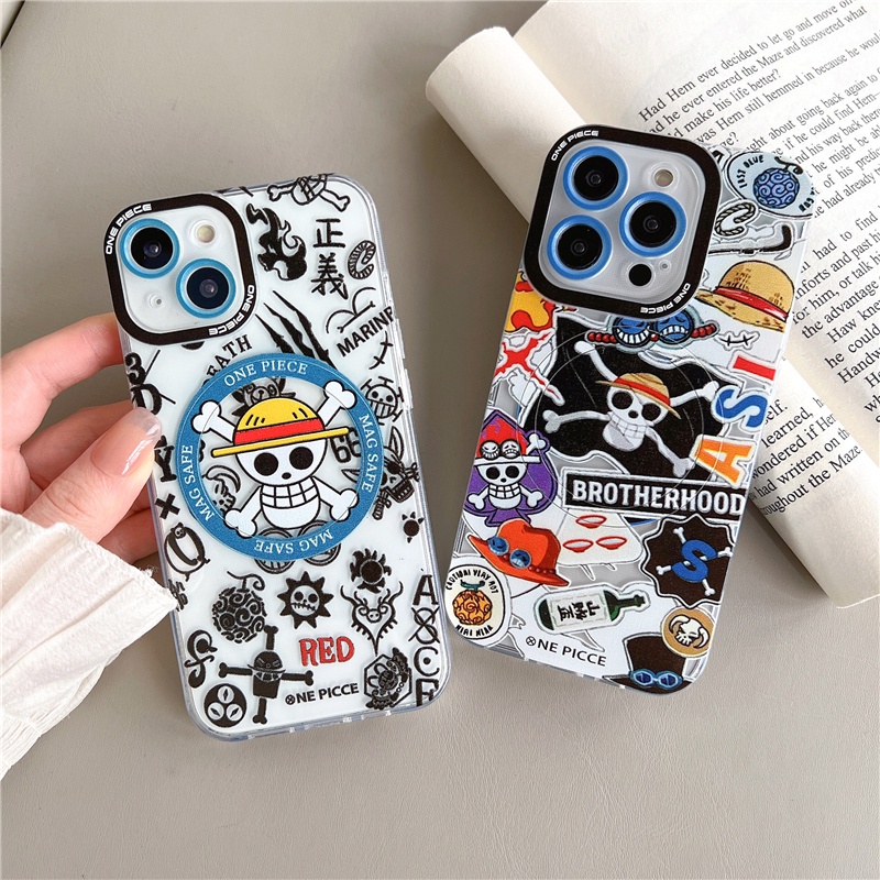 fashion Tide Marca One Piece King Rubik Cubo Reto Borda Reta Capa De Celular Para iPhone 14 13 12 11 pro max Plus Alta Qualidade Absorção Magnética Carregando Macia