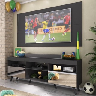 Rack c/ Painel TV 65" Retrô com Espelho Holanda Multimóveis BR3138 Preto em Oferta na Shopee