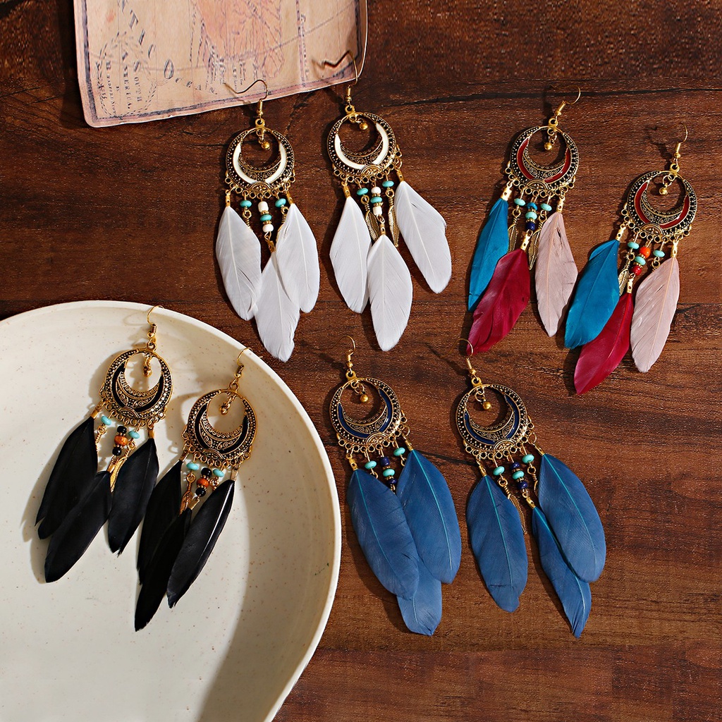 Brincos De Pena Colorida Feminina Étnica Jhumka Dangle Earrings Boêmia Redonda De Óleo De Gotejamento Liga Indiano