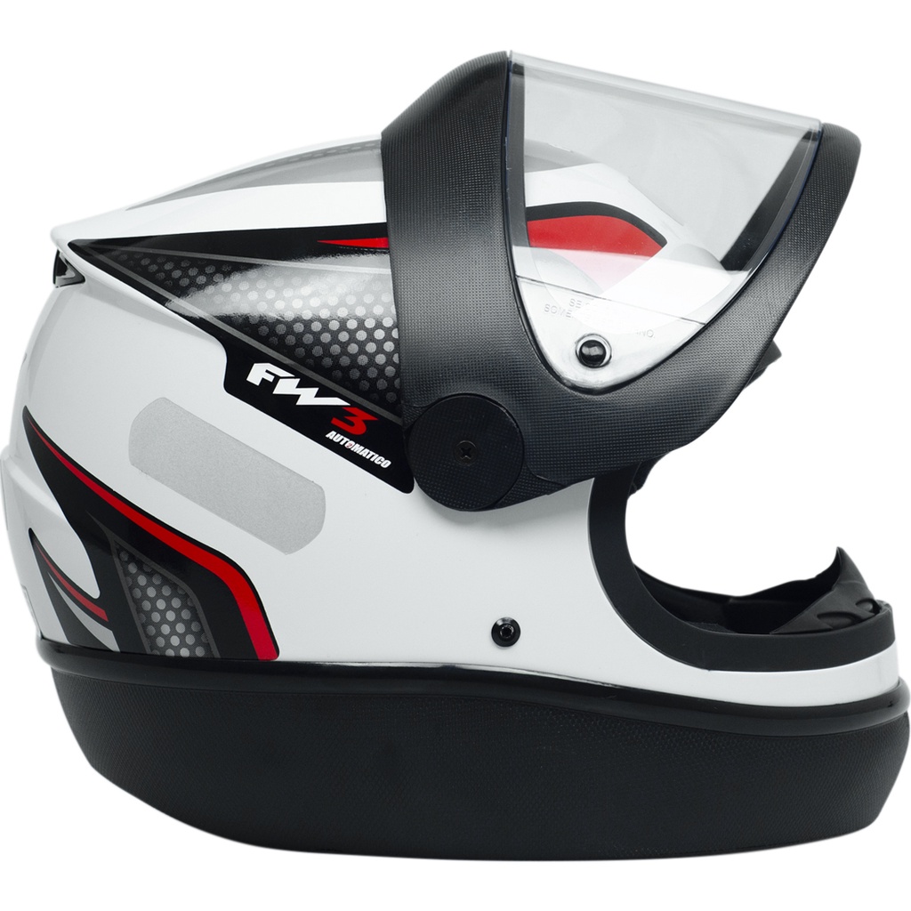 Capacete Fechado Automatic Branco FW3 Com Viseira Transparente E Narigueira Casco em ABS Resistente