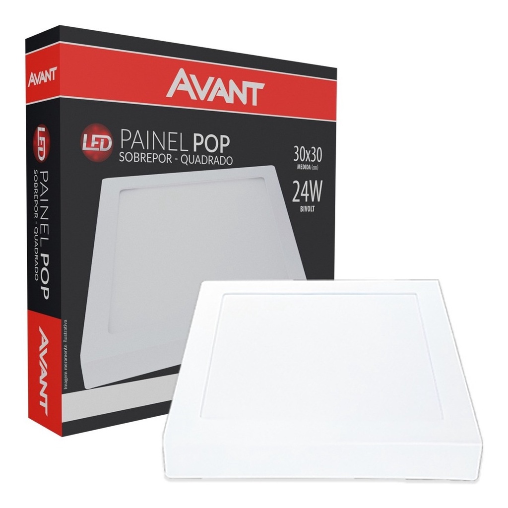 Luminária Painel Plafon Led 24W Avant Quadrado Sobrepor Branco Frio 6500K Bivolt 127V - 220V
