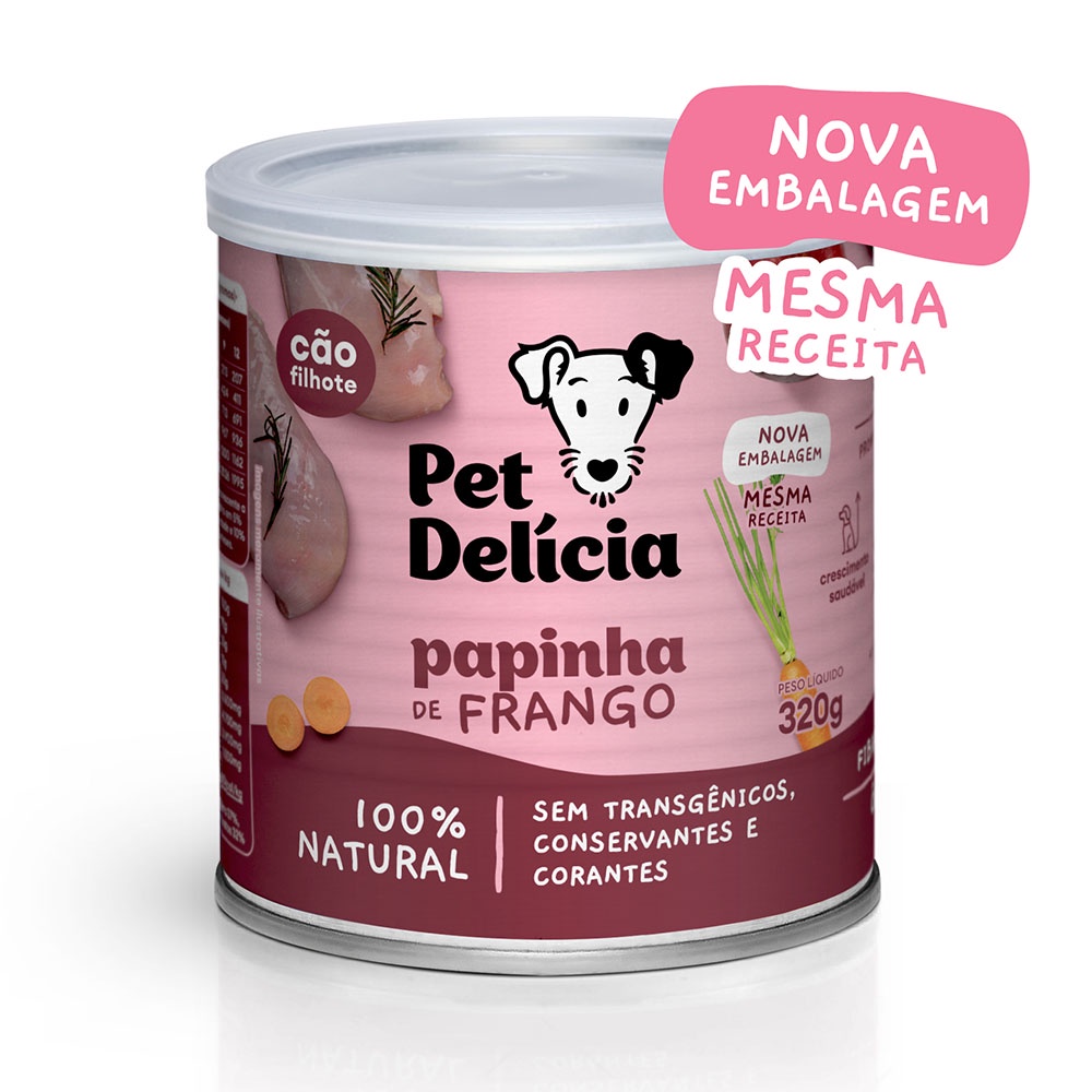 Racao Umida Pet Delicia Caes Filhotes Papinha de Frango - 320g