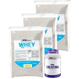 Kit 3x Whey Protein Concentrado em Blend Proteíco 500g + PREMIUM Creatina 300g - BRN Foods Kit para atividades físicas e academia