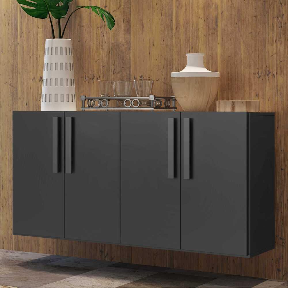 Aparador Buffet 4 Portas Suspenso Viena Multimóveis Preto em Oferta na Shopee