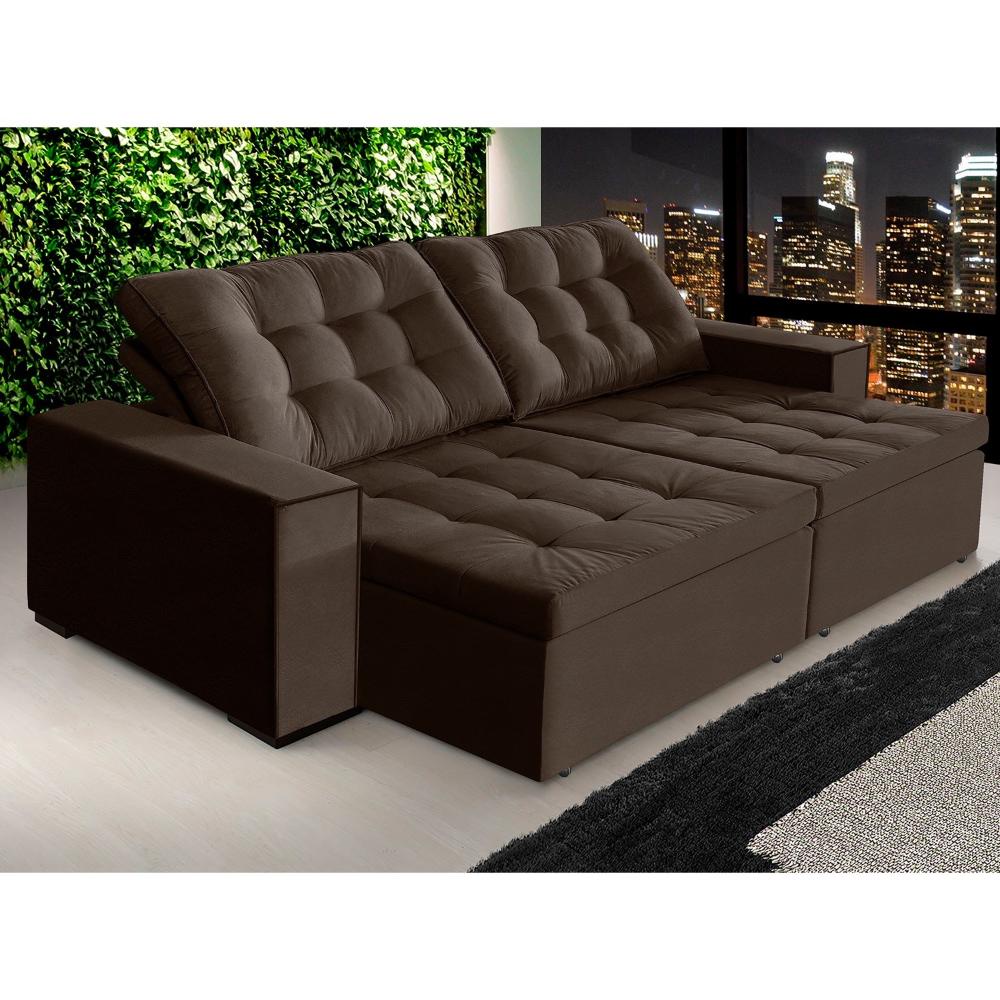Sofá Retrátil e Reclinável 2,10m Suede Tunísia Marrom Café