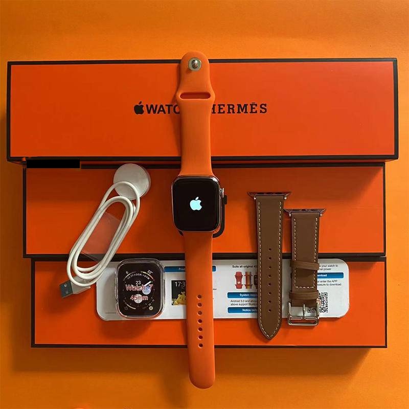 Original Hermes Série 7 Apple Watch Carregador Sem Fio De 1,75 Polegadas Botão Rotativo De Toque Completo Personalizado Bluetooth Chamada De Discagem Relógio Para Homens E Mulheres