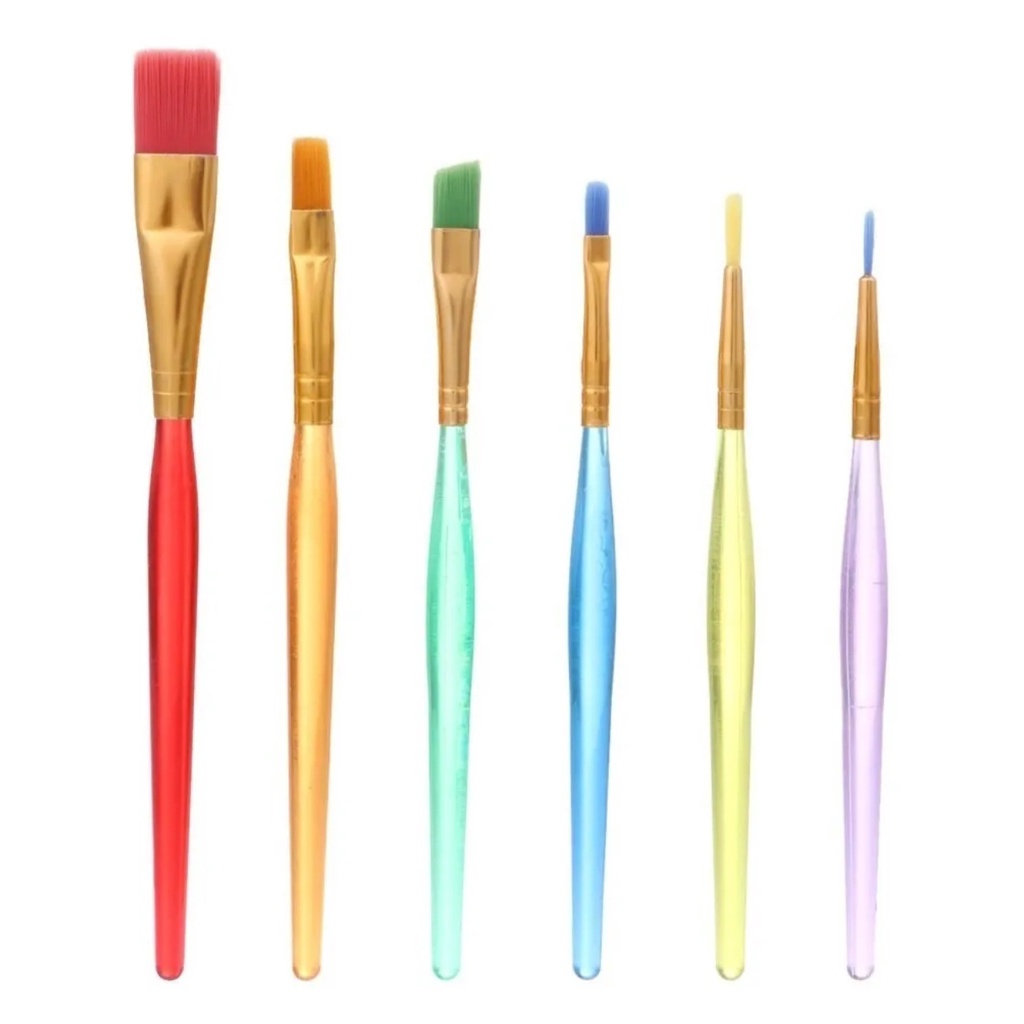 Kit 6 Pincel Colorido Culinário P/ Decoração Pintura Bolo Confeitaria