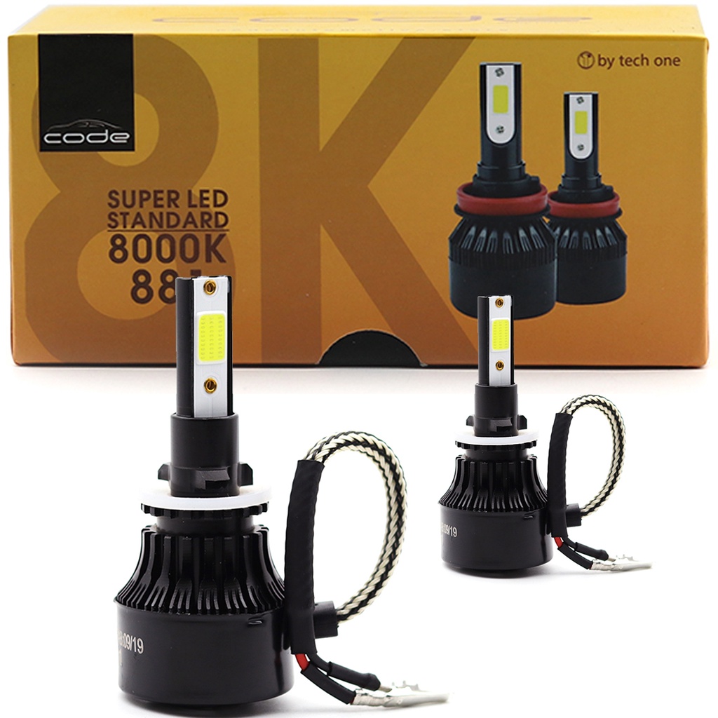 Par De Super Led Tech One Luz Branca Com Tonalidade Azulada 8000k 12v Encaixe H27 3.000 Lúmens