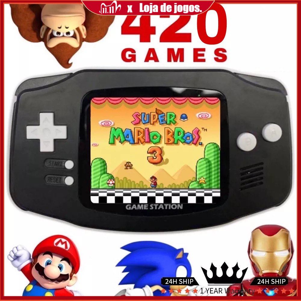 Gameboy Clássico Console De Vídeo Game GBA 400 + Jogos Emulador Retro