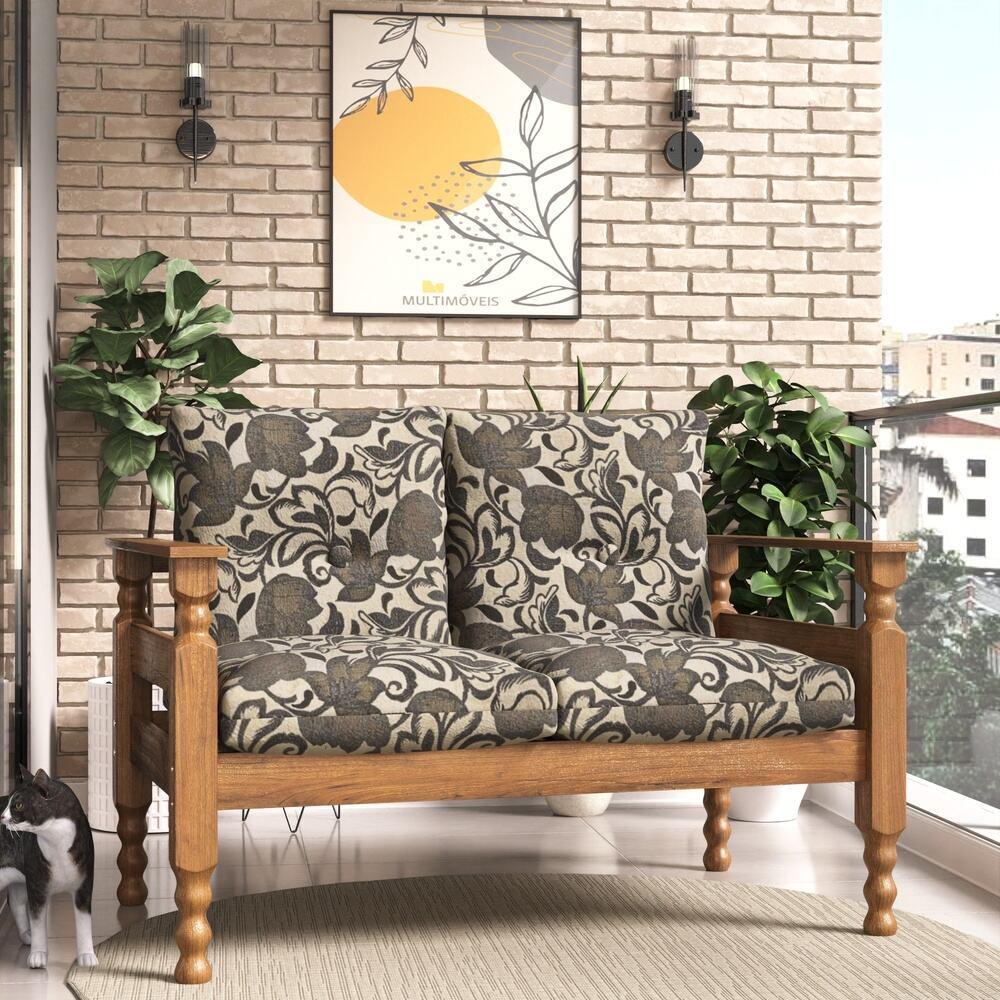 Namoradeira 2 Lugares Madeira Maciça Liz Multimóveis CR7002.T64 Imbuia/Floral em Oferta na Shopee