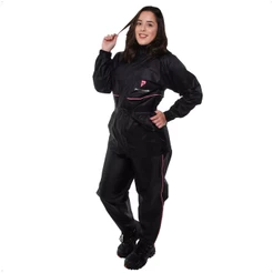 Conjunto Capa de Chuva Feminino Tamanho P Preto Impermeavel Motoqueiro Nylon 0,20mm Pioneira - 1101-F-PRE-P