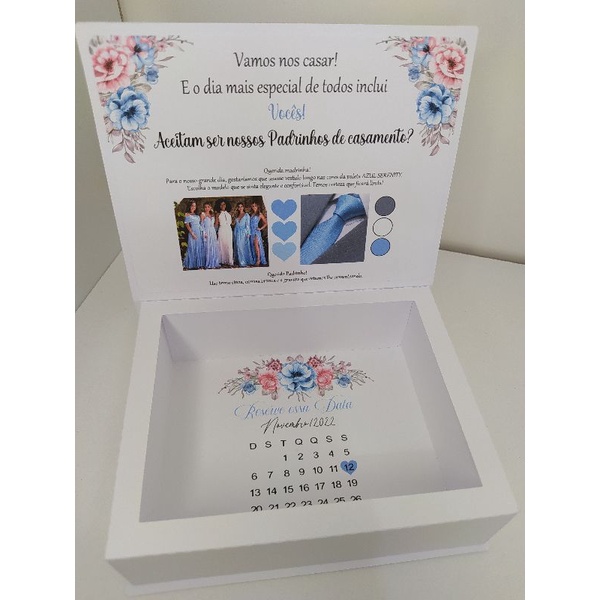 Caixa Convite Padrinhos de Casamento Azul Serenity - Cabe Gravata e Pulseira