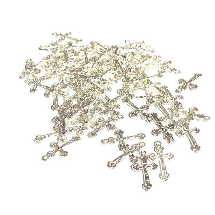 Peças para montagem de terço cruz banho prata 200 peças 2cm aluminio 2cm