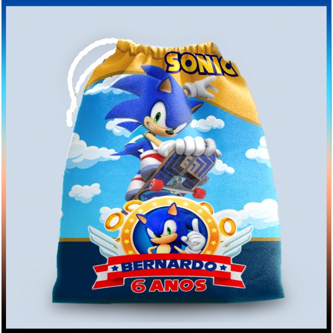 10 sacolinhas personalizada tecido SONIC  para lembrancinhas de festa de aniversario 30cmx20cm