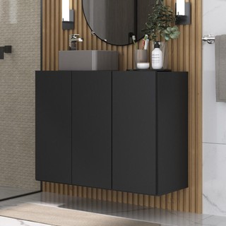 Gabinete Banheiro Multimóveis  3 Portas Suspenso 90cm MP5029 Preto em Oferta na Shopee