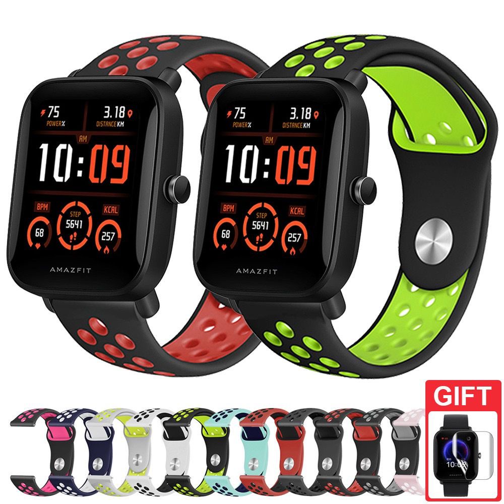 Pulseira de Silicone Esportiva Furada Smartwatch 20MM 22MM Amazfit Gtr Bip Huawei Galaxy Active Haylou Ls05/ Amafit GTR