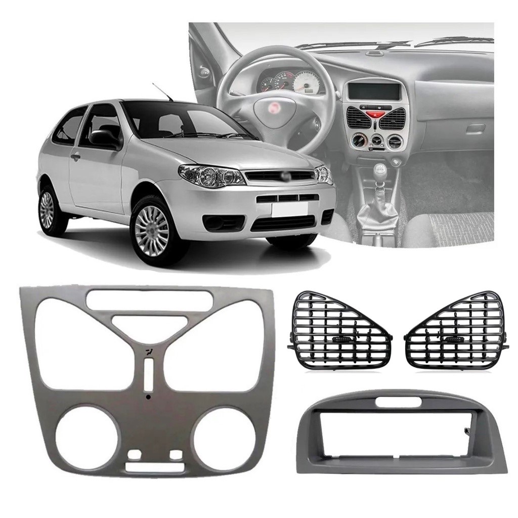 Kit Moldura Painel Central Palio S/ Ar Condicionado + Moldura Radio + 2 Difusores de Ar Palio Preto