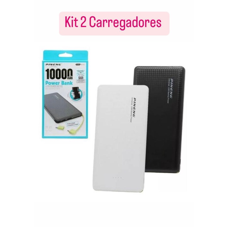 KIT 2 Carregadores Portáteis Power bank 10.000 Mah Universal